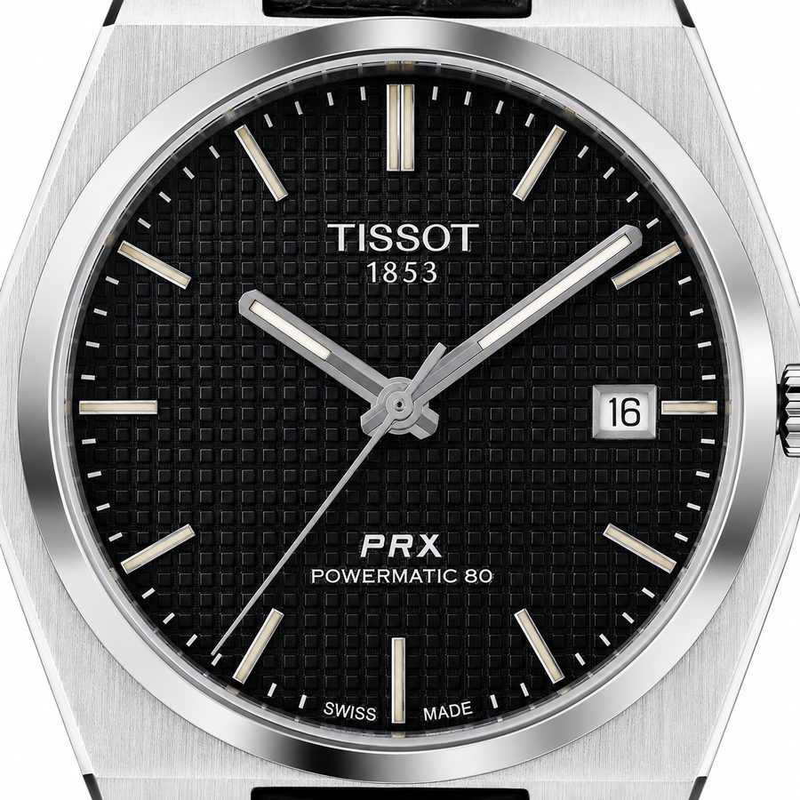 ساعة جلد لون اسود ومينا اسود Tissot prx