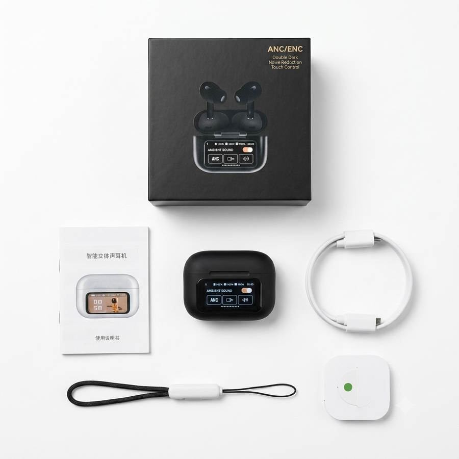 سماعة A9 Pro 2 Touch Screen TWS Earbuds – Bluetooth 5.4، شاشة لمس ذكية، 4 ميكروفونات، دعم التطبيق