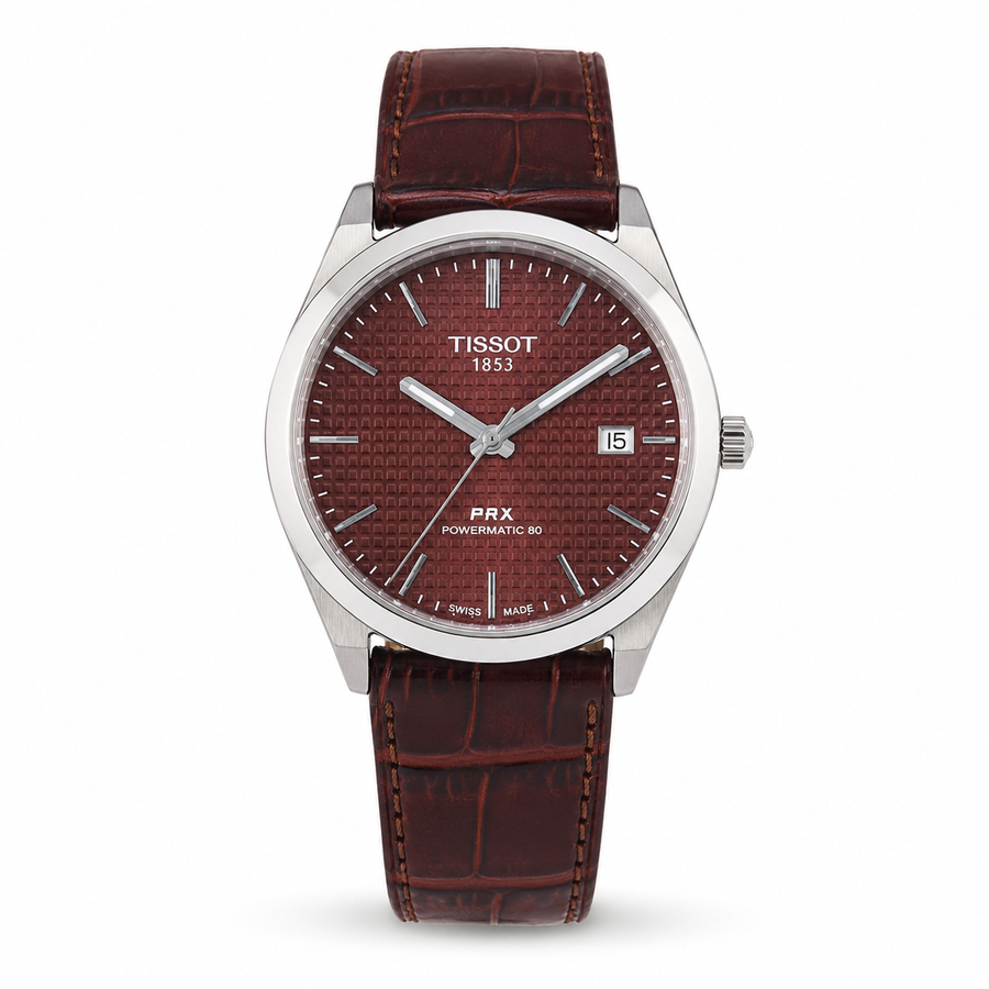 ساعة جلد لون بني ومينا بني Tissot prx