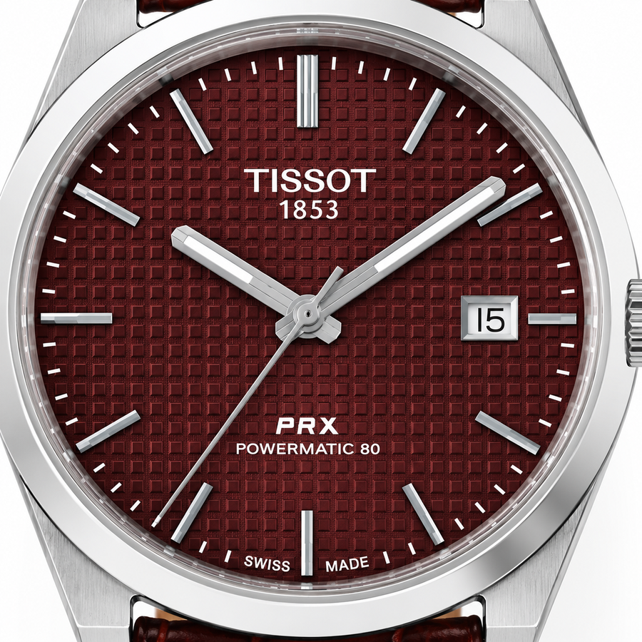 ساعة جلد لون بني ومينا بني Tissot prx