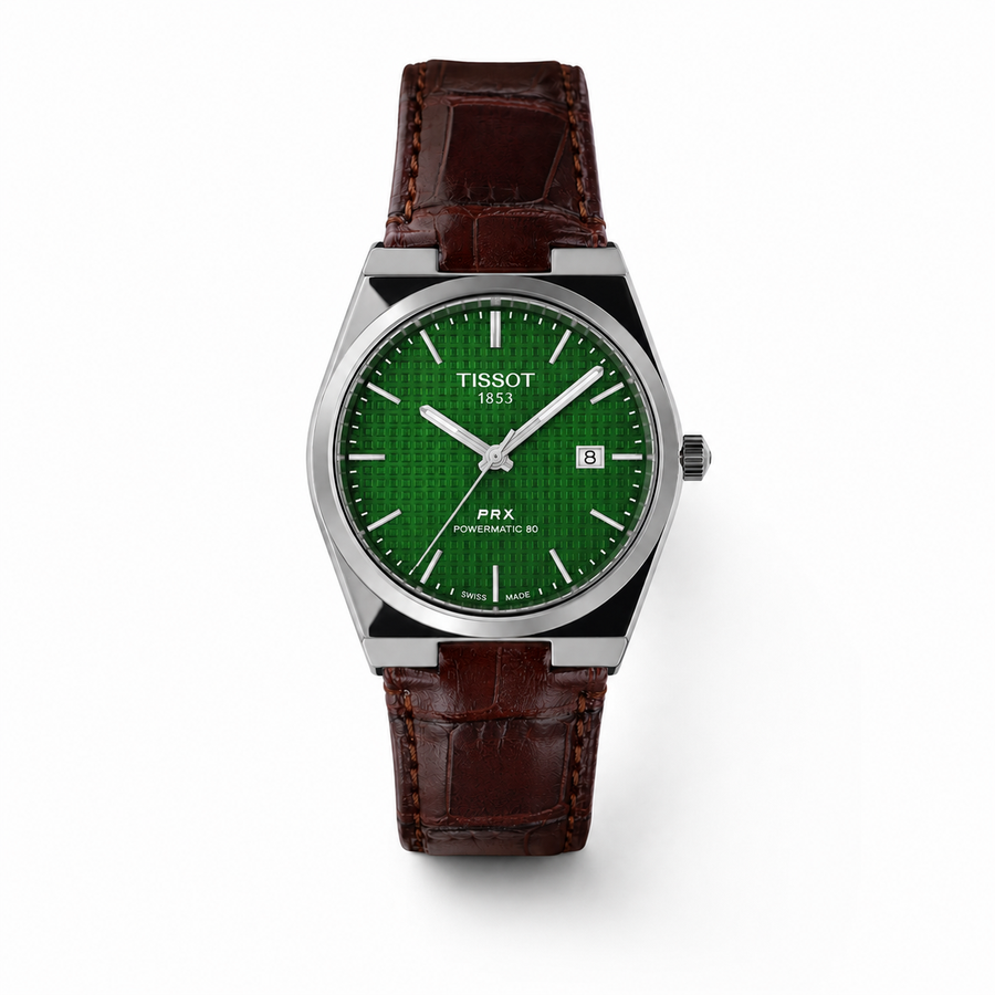 ساعة جلد لون بني ومينا خضراء Tissot prx
