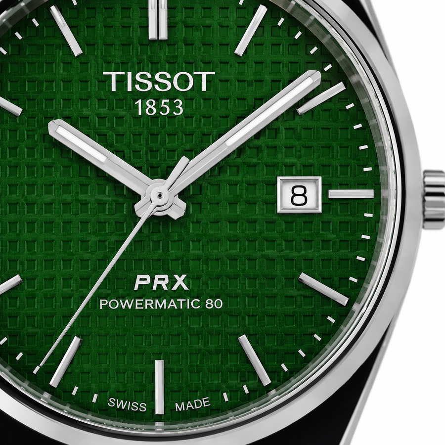 ساعة جلد لون بني ومينا خضراء Tissot prx