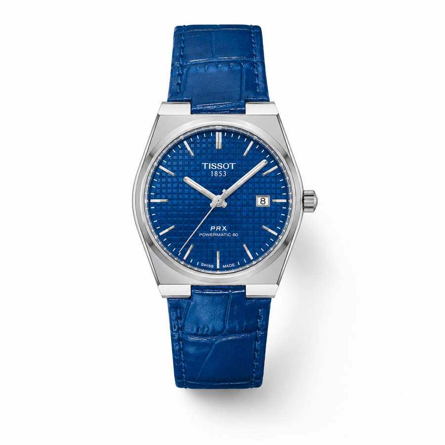 ساعة جلد لون ازرق ومينا زرقاء Tissot prx