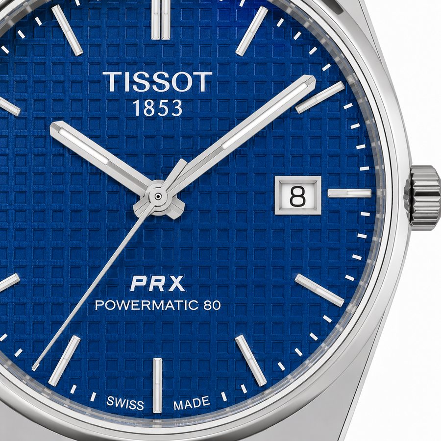 ساعة جلد لون ازرق ومينا زرقاء Tissot prx