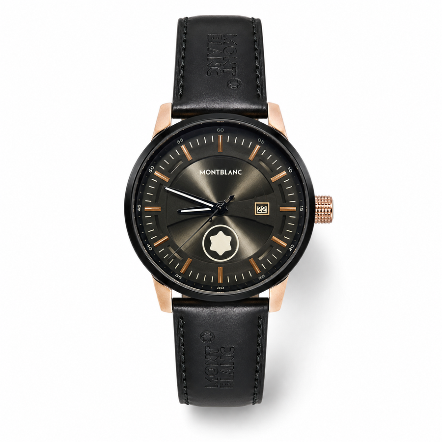 ساعة Montblanc جلد اسود ومينا اسود