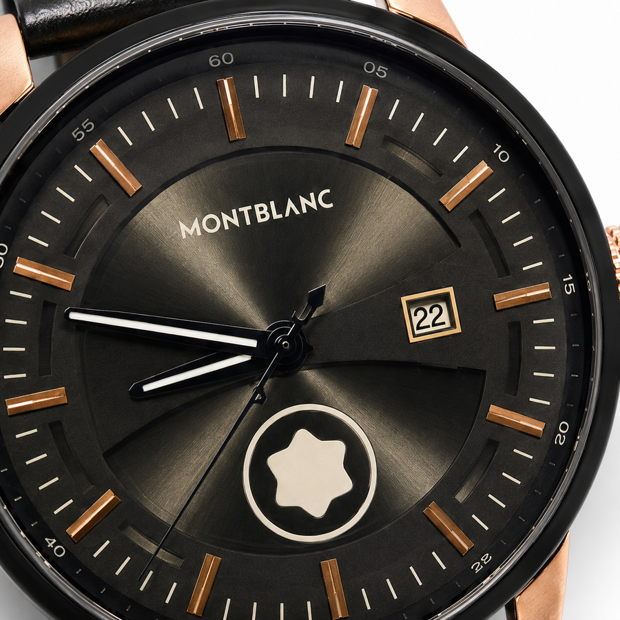 ساعة Montblanc جلد اسود ومينا اسود