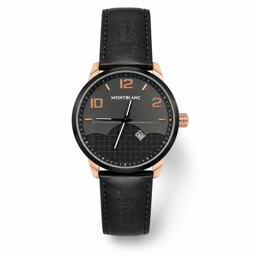 ساعة Montblanc جلد اسود ومينا اسود وبيج