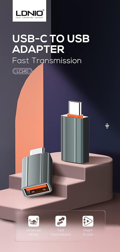 LDNIO LC140 USB-A to USB-C Adapter | Gray Aluminum OTG Converter