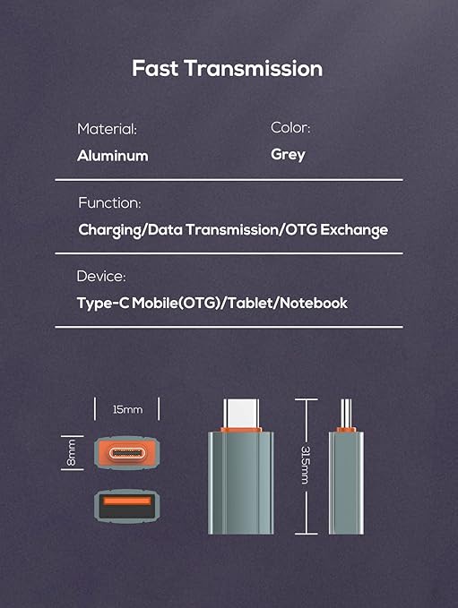 LDNIO LC140 USB-A to USB-C Adapter | Gray Aluminum OTG Converter