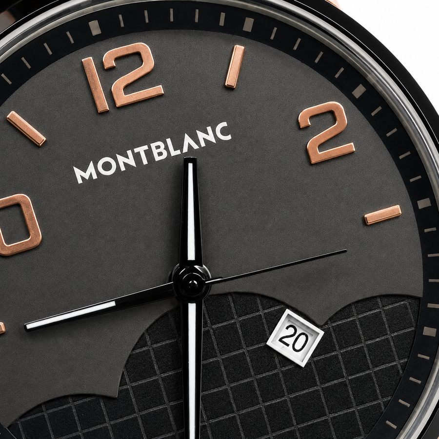 ساعة Montblanc جلد اسود ومينا اسود وبيج
