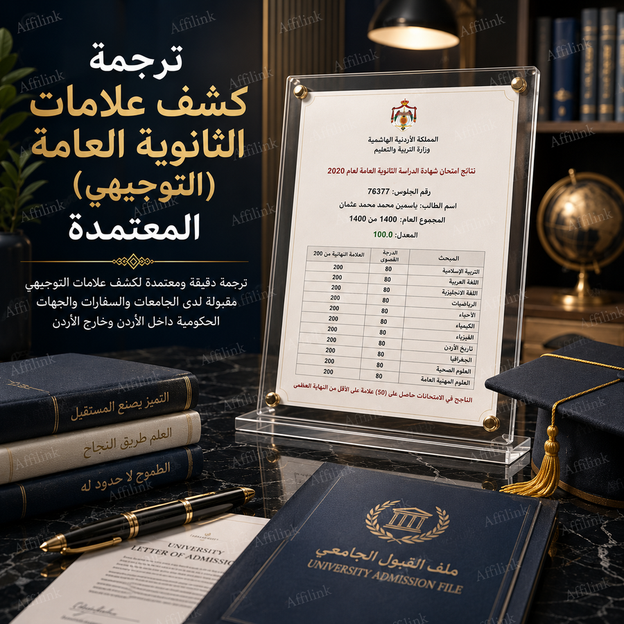 ترجمة كشف علامات الثانوية العامة (التوجيهي) المعتمد