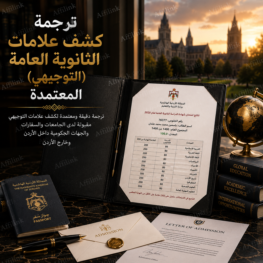 ترجمة كشف علامات الثانوية العامة (التوجيهي) المعتمد