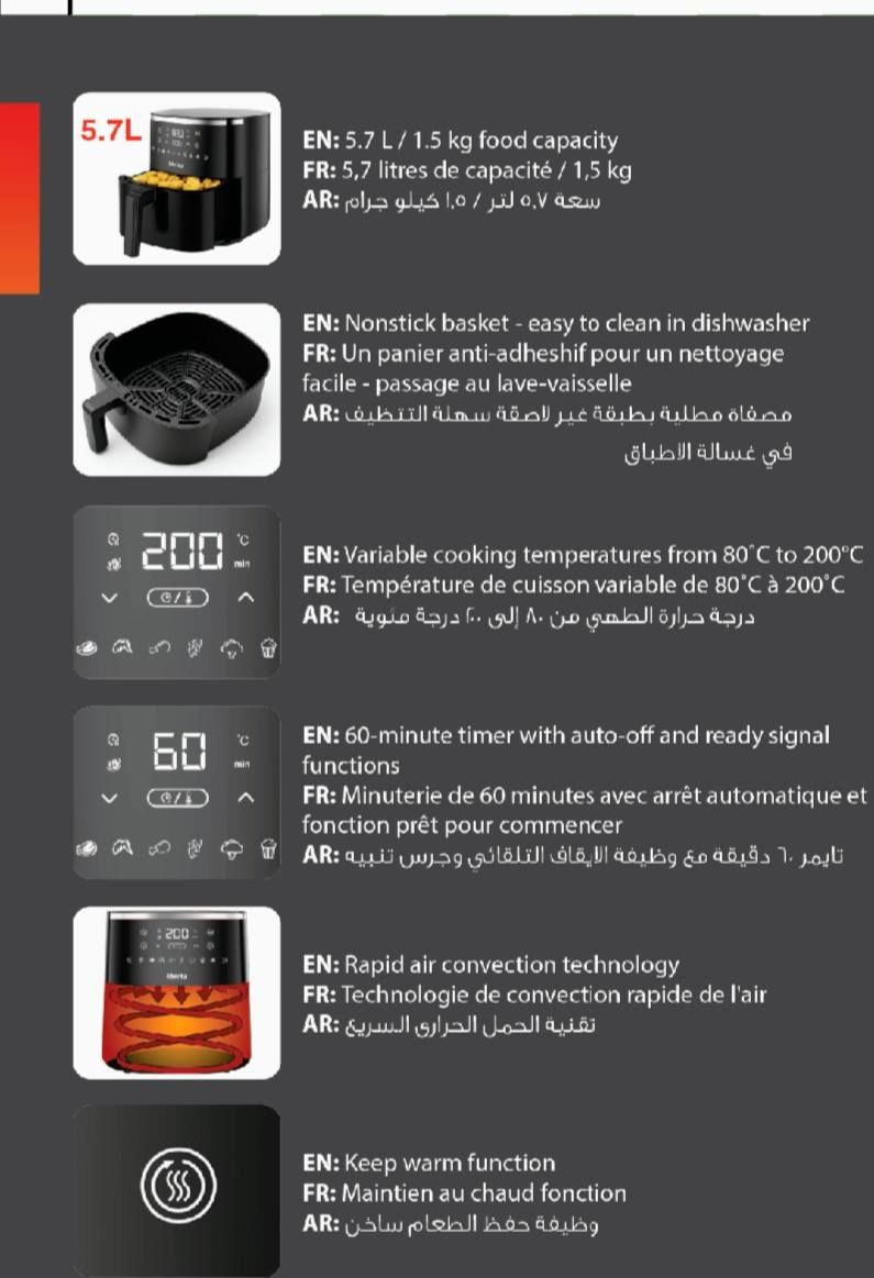 Mienta - Digital Air Fryer 5 7L - Crisp - AF47835