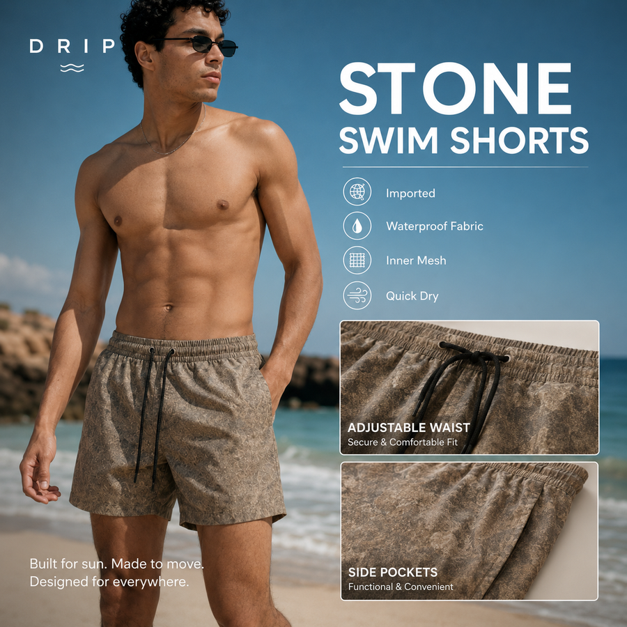 DRIP Stone Pattern Swim Shorts