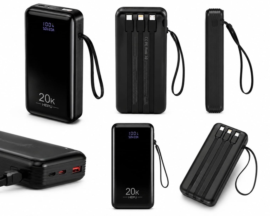 Power Bank with 22.5W Fast Charging & Built-in Multi Cables