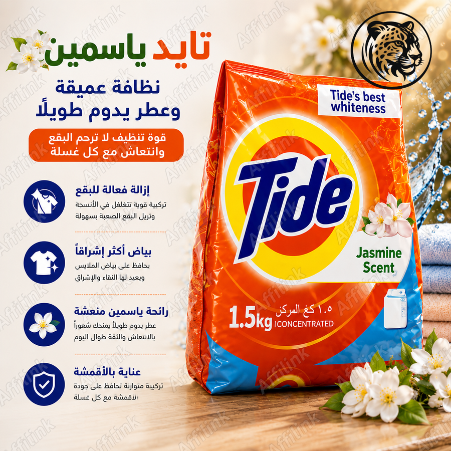 تايد ياسمين – قوة تنظيف لا ترحم البقع وعطر ينتعش مع كل غسلة