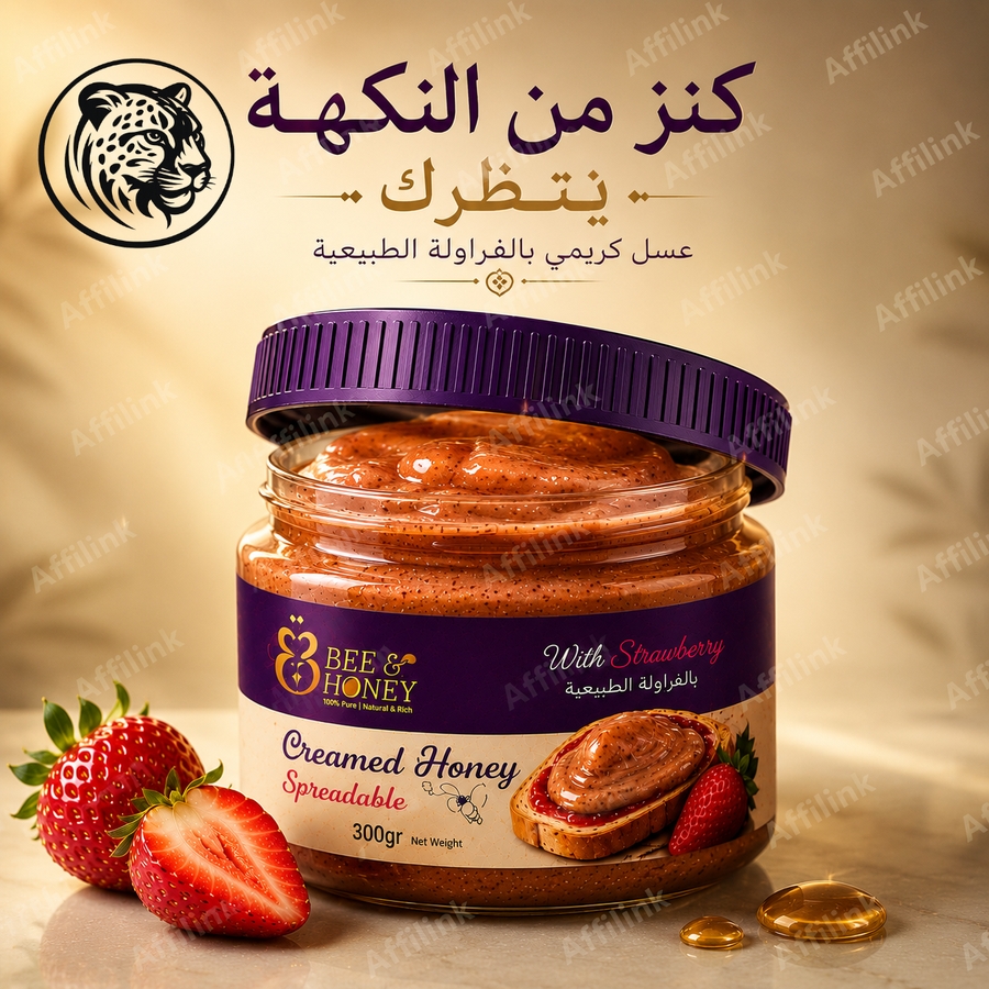 عسل كريمي بالفراولة الطبيعية – قوام ناعم ومذاق فاخر في كل ملعقة