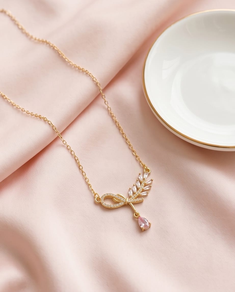  Rawnq Stainless Steel Gold Bow Necklace  
