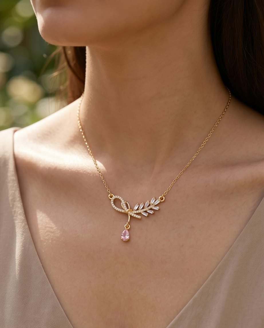  Rawnq Stainless Steel Gold Bow Necklace  