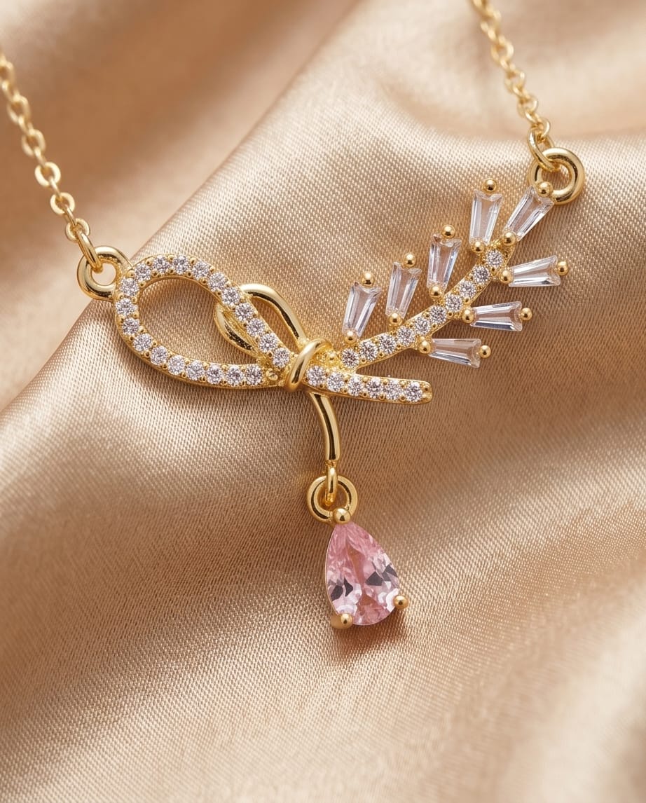  Rawnq Stainless Steel Gold Bow Necklace  
