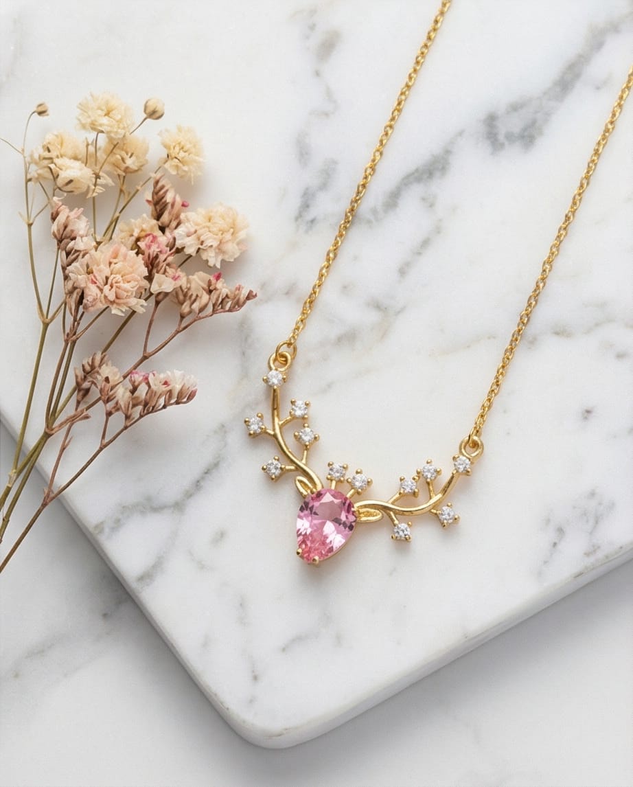  Rawnq Stainless Steel Blush Antler Elegance Necklace 