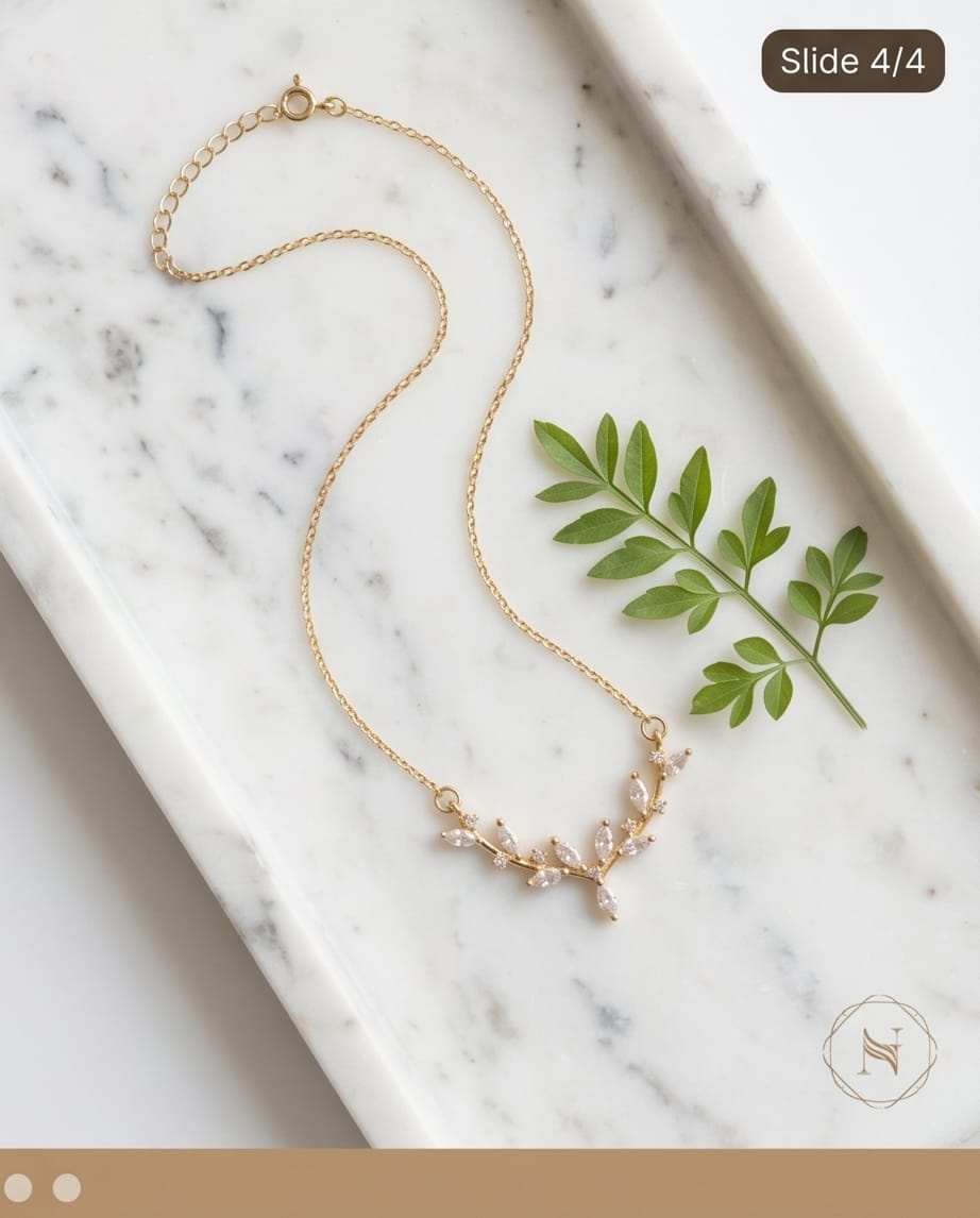  Rawnq Stainless Steel Olive Branch Leaf Necklace 