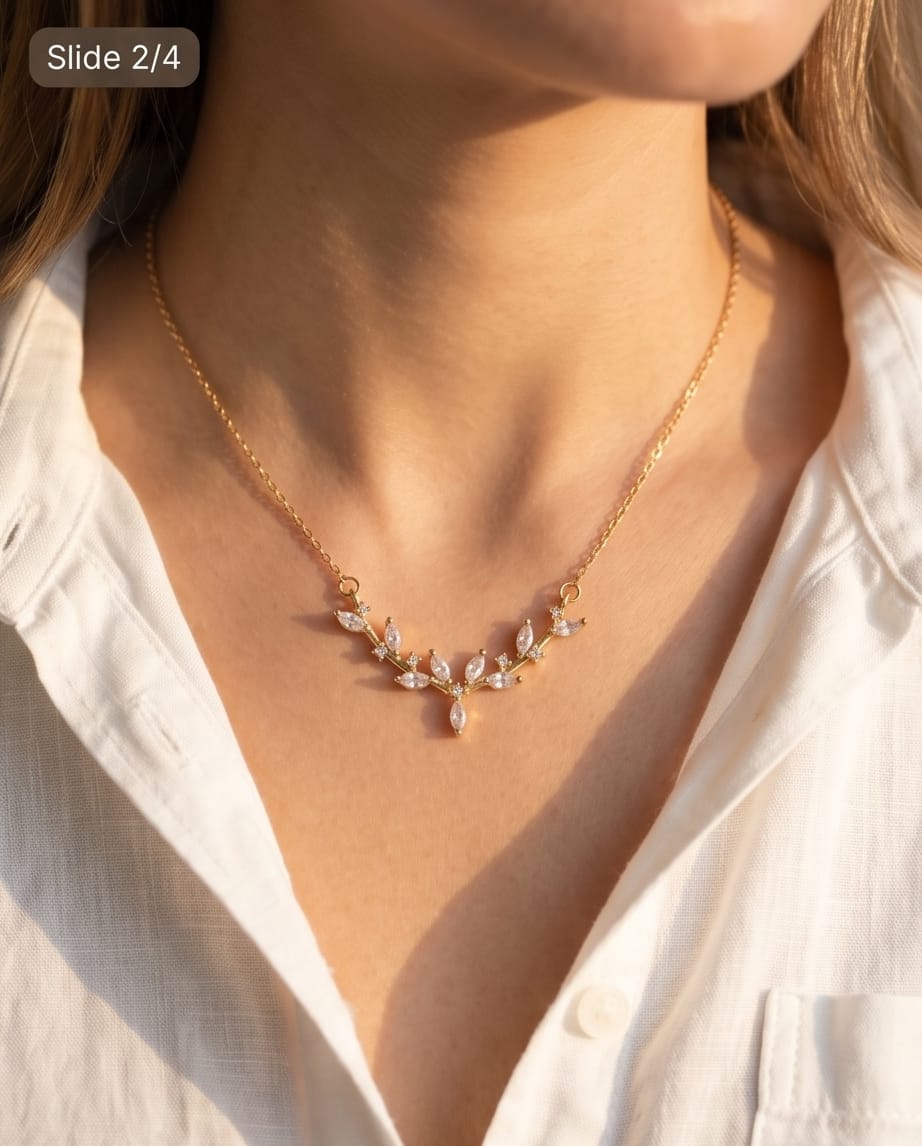  Rawnq Stainless Steel Olive Branch Leaf Necklace 