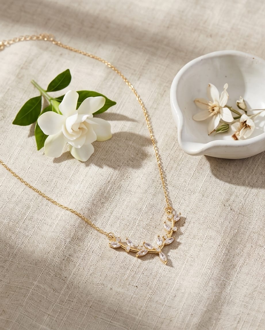  Rawnq Stainless Steel Olive Branch Leaf Necklace 