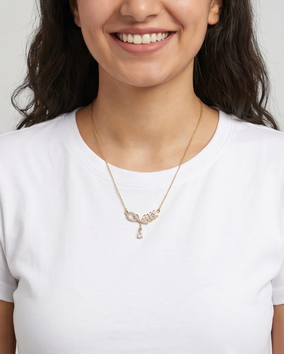  Rawnq Stainless Steel Gold Bow Necklace  