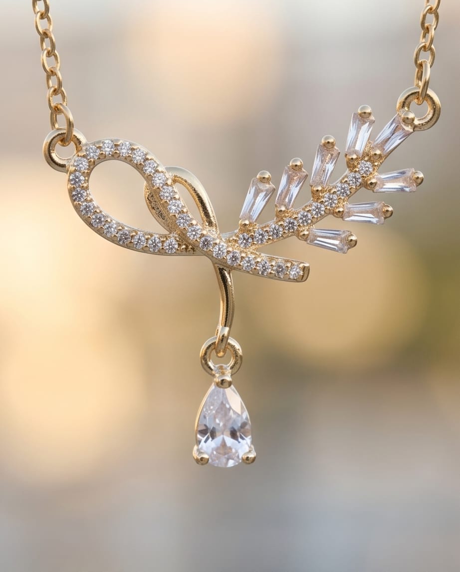  Rawnq Stainless Steel Gold Bow Necklace  