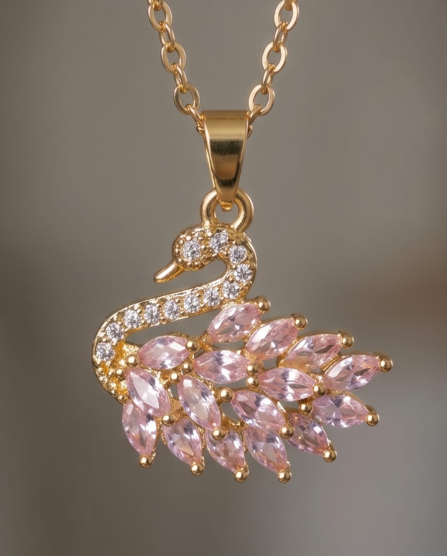  Rawnq Stainless Steel Crystal Swan Pendant Necklace  