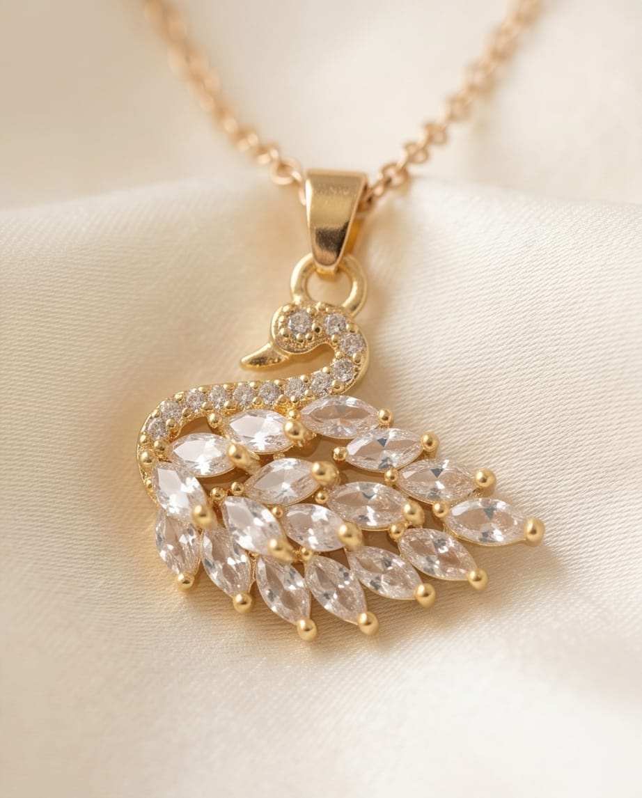  Rawnq Stainless Steel Crystal Swan Pendant Necklace  