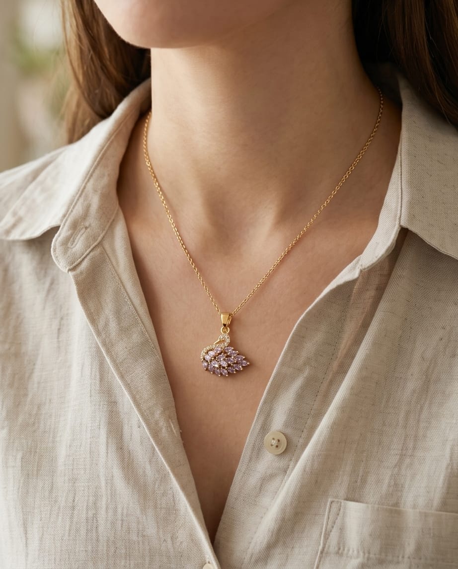  Rawnq Stainless Steel Crystal Swan Pendant Necklace  