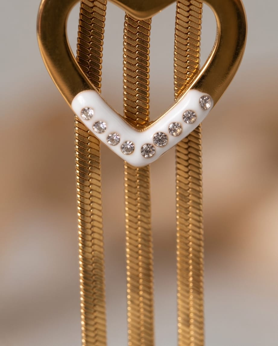 Rawnq Stainless Steel Heart Tassel Drop Earrings