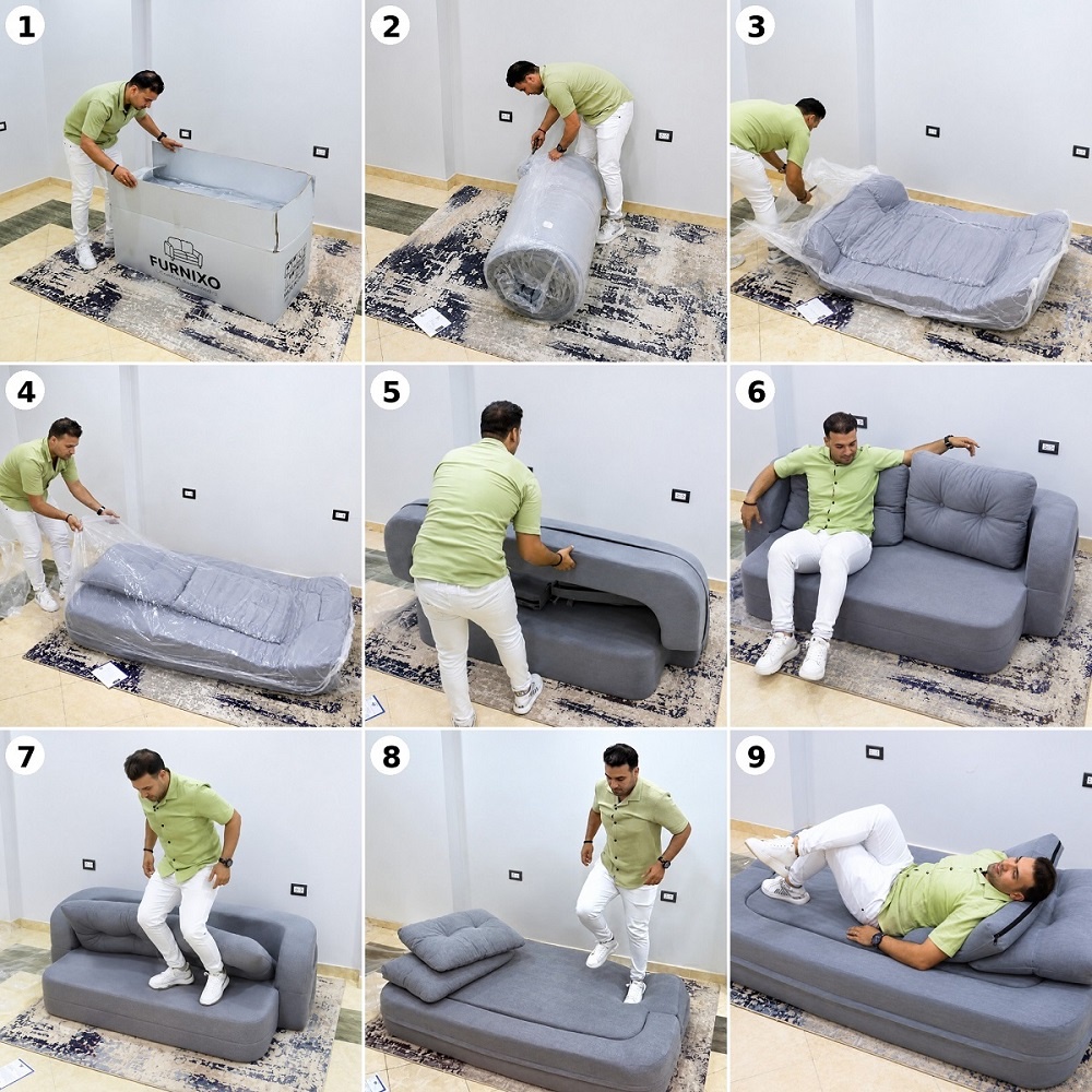 فورنكسو - FURNIXO كنبة سرير قابلة للتحويل 2 في 1 – إسفنج مضغوط بدون أخشاب – لون #03 - رملي فاتح
