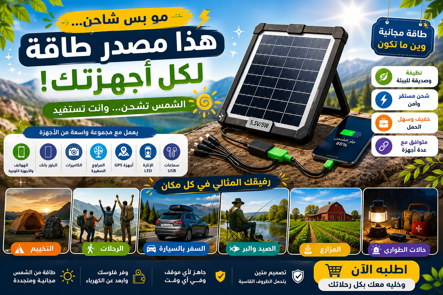 استخدامات ومميزات لوح الطاقة الشمسية المحمول