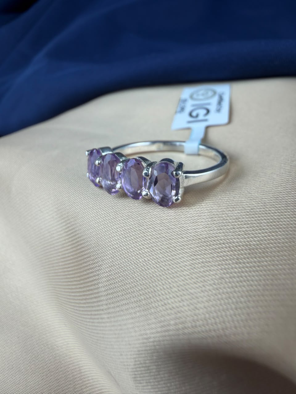   Amethyst  925 Silver Ring - IGI Certified - 4 Row Design