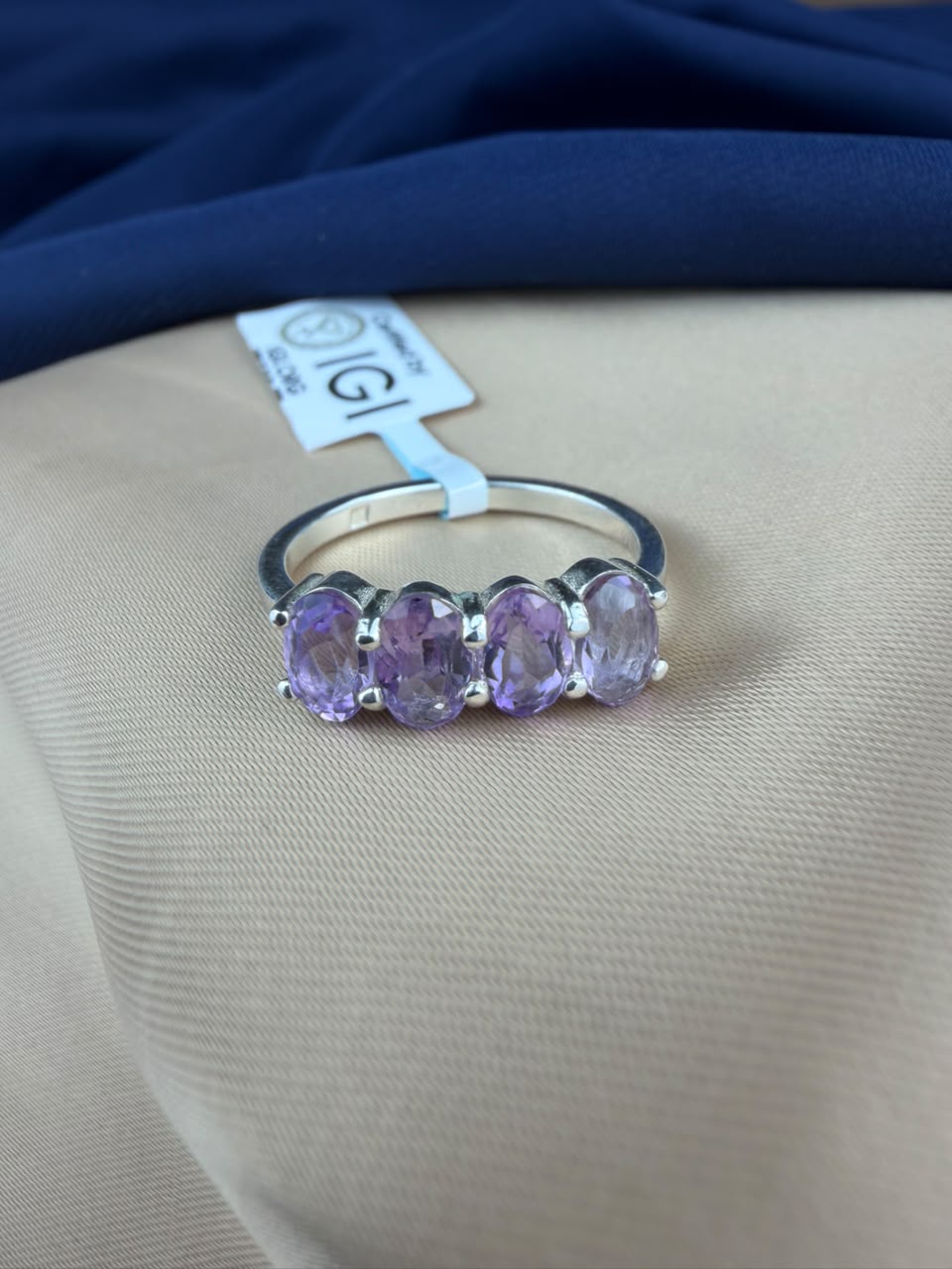   Amethyst  925 Silver Ring - IGI Certified - 4 Row Design