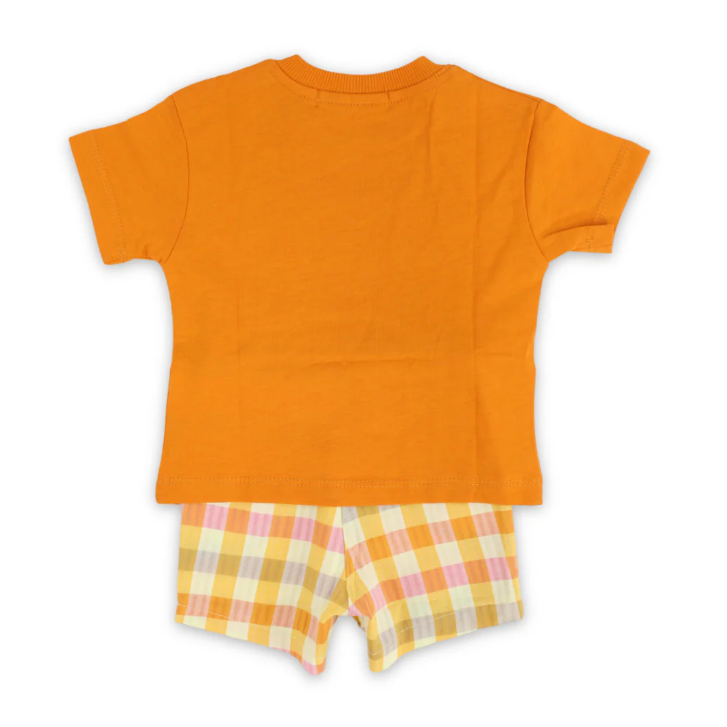 Baby Girls Cotton Pajama – Orange with Rainbow Print