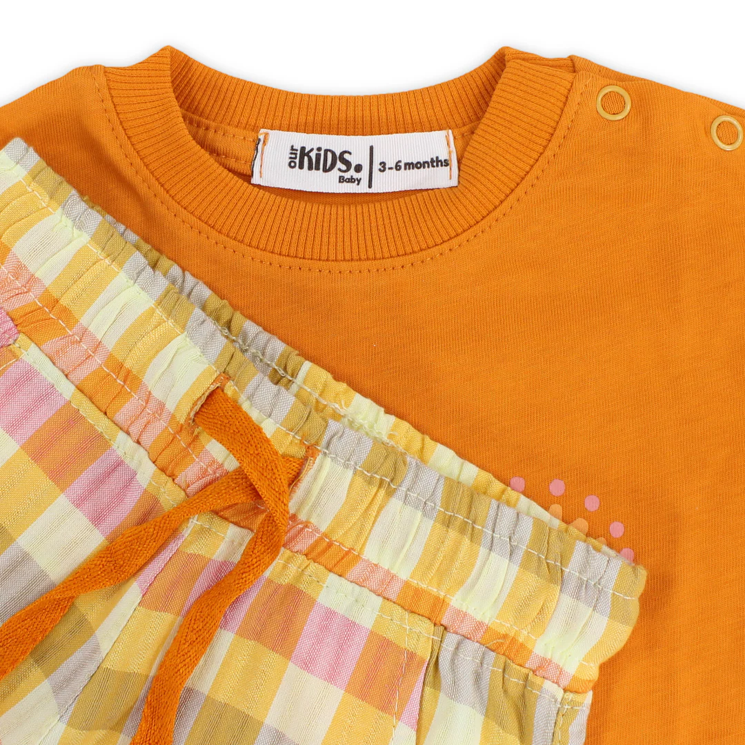 Baby Girls Cotton Pajama – Orange with Rainbow Print