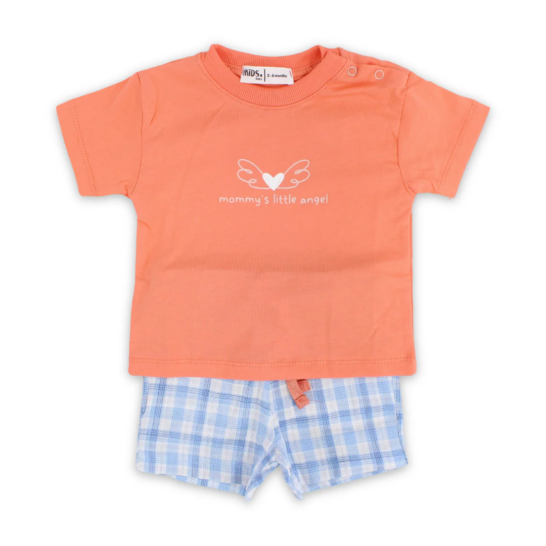 Baby Girls Cotton Pajama – Salmon with "Mommy's Little Angel" Print