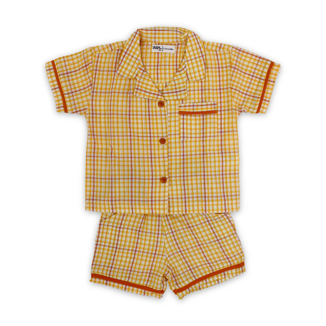Baby Girls Cotton Pajama – Orange with Checkered