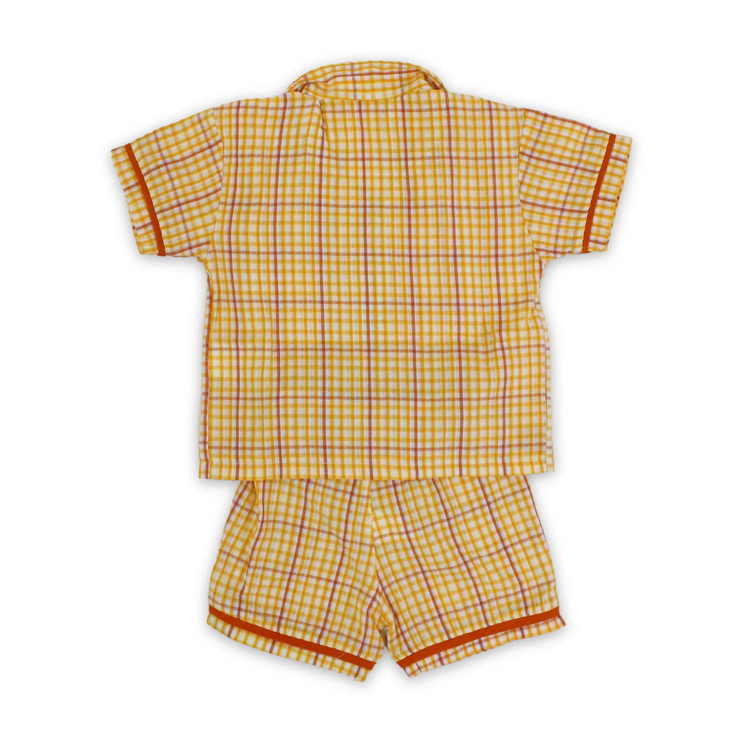 Baby Girls Cotton Pajama – Orange with Checkered