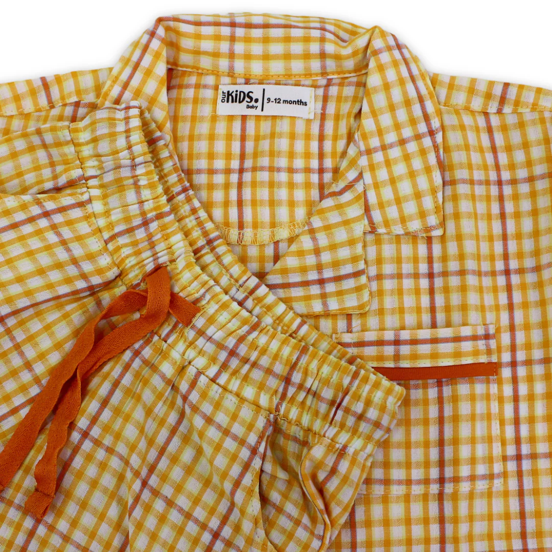 Baby Girls Cotton Pajama – Orange with Checkered