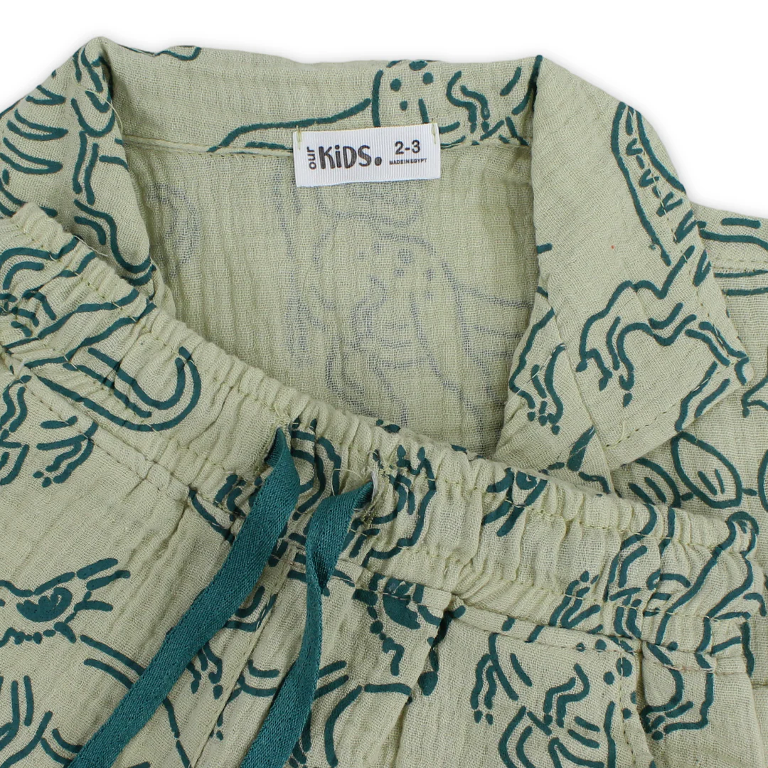 Boys Cotton Pajama – Pistachio with Dino Print