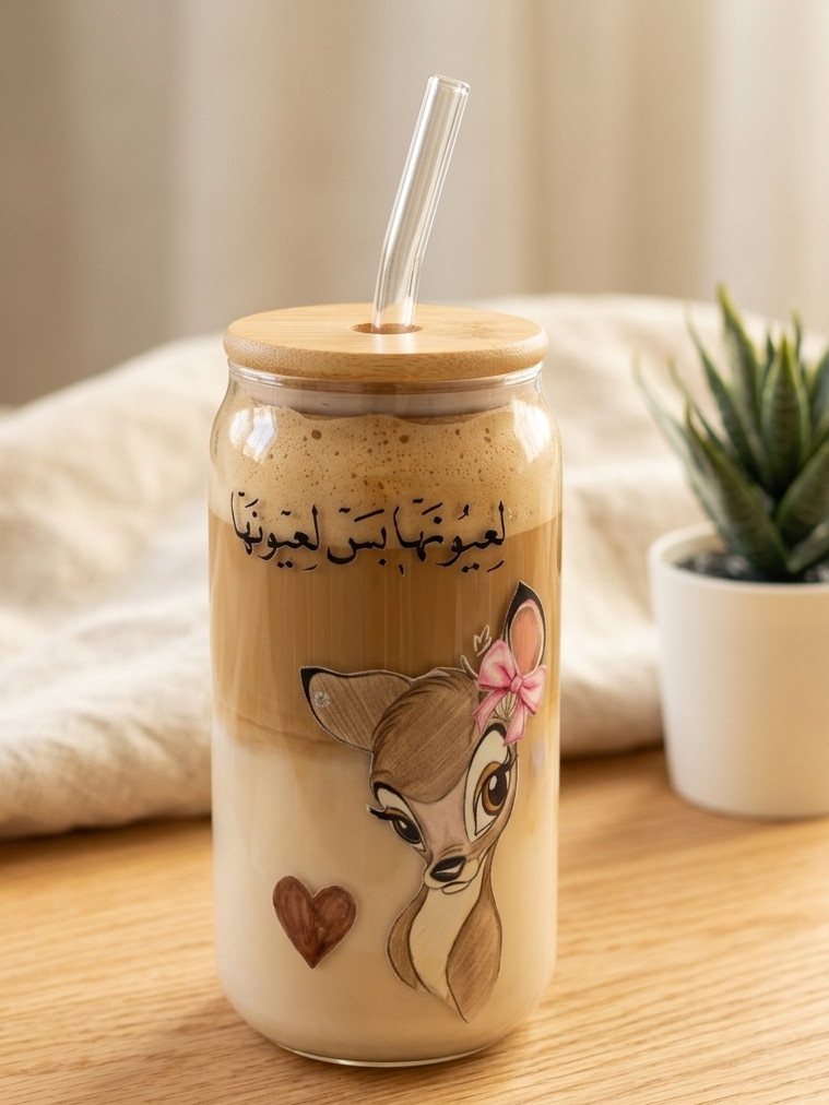 كوب زجاجي على شكل غزال ظريف