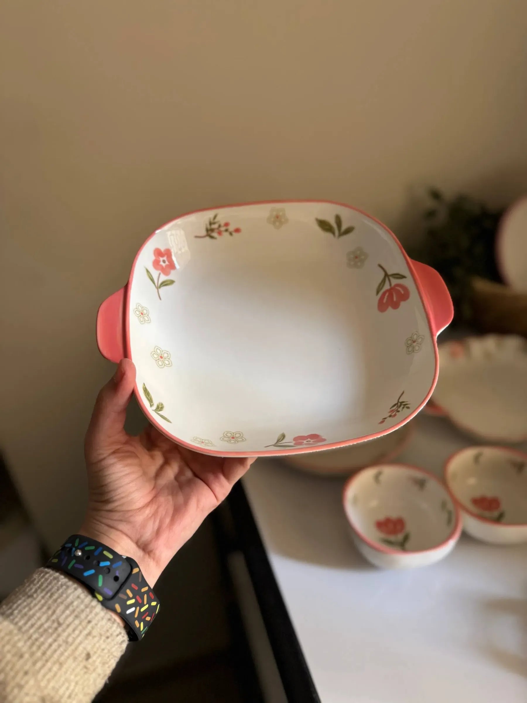 صينية تقديم سيراميك "فلورال" Square Floral Baker