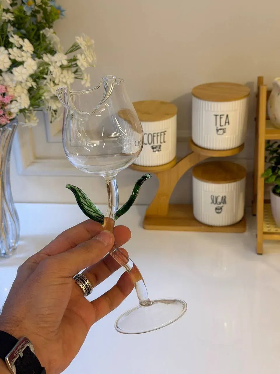 كوب زهرة التوليب الزجاجي Pink Blossom Glass Cup
