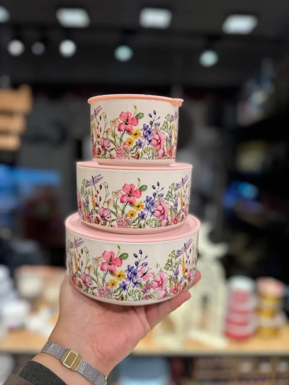 طقم علب حفظ سيراميك "جاردن" Floral Porcelain Containers