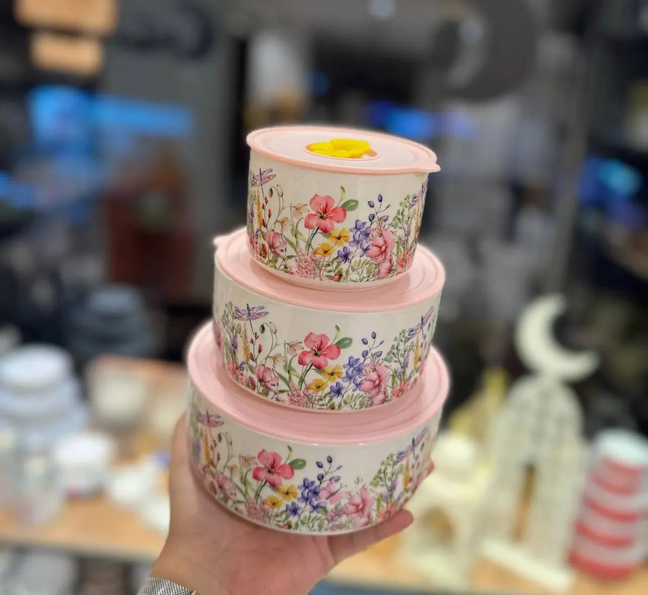 طقم علب حفظ سيراميك "جاردن" Floral Porcelain Containers